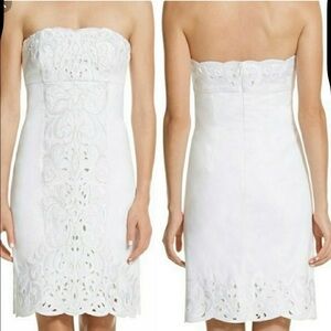 White House Black Market White Embroidered Strapless Dress Size 14